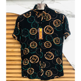 Men Green Versage All over linen shirt